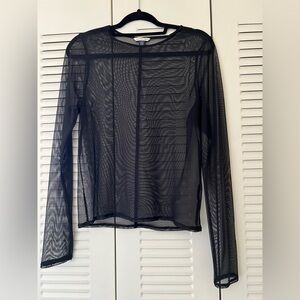 American Eagle Outfitters Black Mesh Long Sleeve Blouse